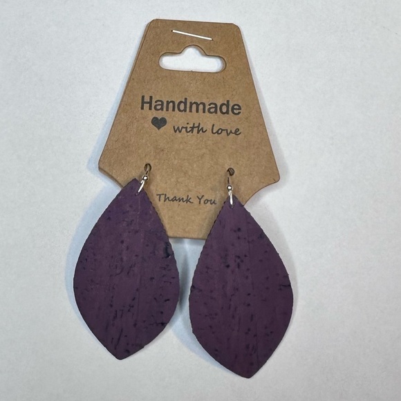Purple cork earrings handmade - Picture 7 of 7